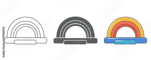 Bouncy castle inflatable house icon. Trampoline on playground for jumping kids and games in park. Vector outline silhouette and color pictogram