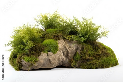 moss-covered rock isolated on a white background. Generative AI