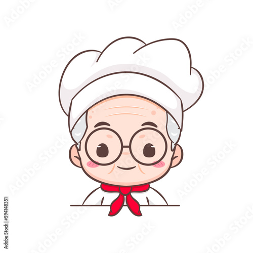 Cute grandfather chef cartoon. Grandpa cooking logo vector art. People Food Icon Concept. restaurant and homemade culinary logo