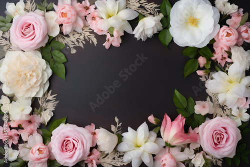 Pink and white flowers, Frame, Greeting card for mother's day, father's day, birthday, Generative AI © ELmidoi-AI