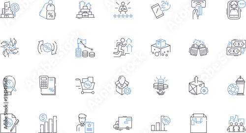 Sale and margin line icons collection. rofitDiscountRevenueMarkupClearanceWholesaleMarkupSalesPromotionBulkRetailLiquidationDiscountsOfferClearoutCloseoutSell-offOutletEarningsAssetsStockPriceMark