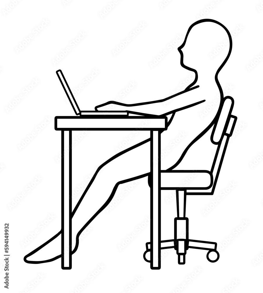 姿勢が悪くなる座り方でパソコンの仕事をする人、仙骨座りの人 姿勢が悪くなる座り方でパソコンの仕事をする人、仙骨座りの人