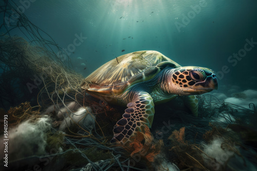 Sea turtle gracefully swims through the coral  a symbol of the beauty of the natural world. The image highlights the need for environmental conservation and sustainable practices. AI Generative.