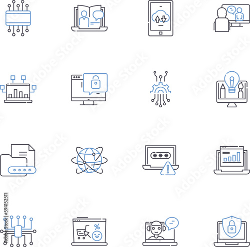 Algorithmic line icons collection. Computation, Automation, Mathematics, Data, Code, Optimization, Calculation vector and linear illustration. Modeling,Machine,Learning outline signs set