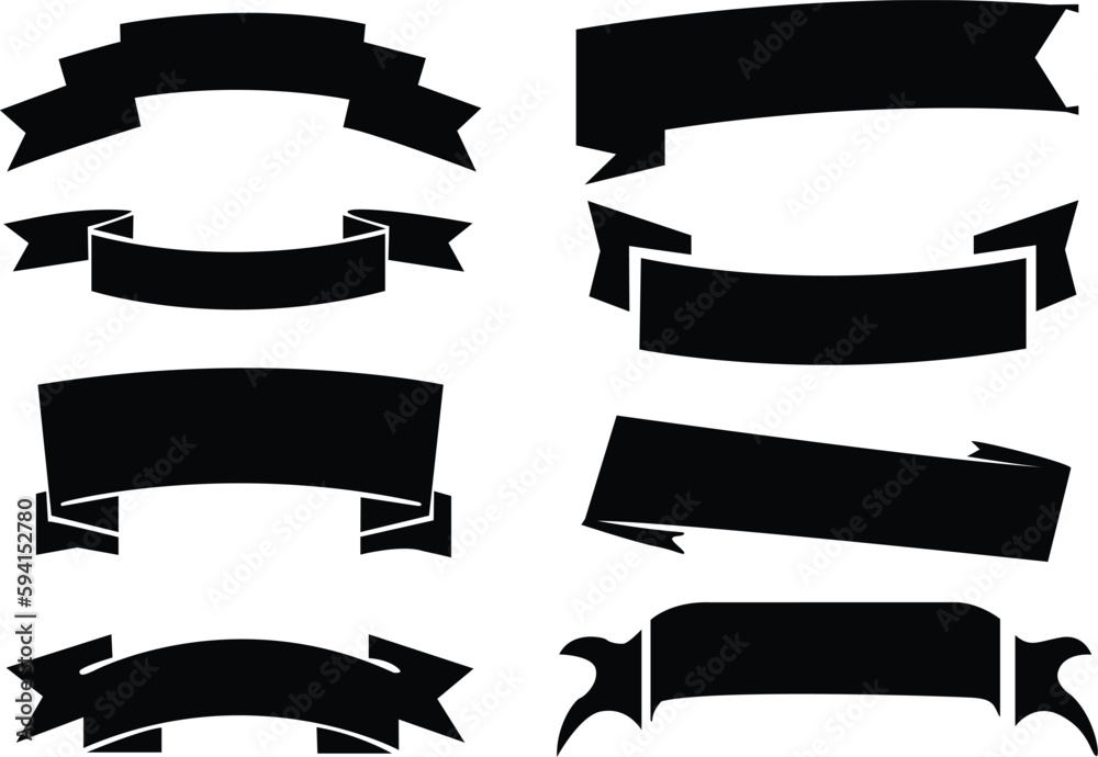 Set of banner silhouettes. Black banner vector illustrations set.