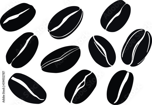 Set of coffee beans. Coffee bean silhouettes. Coffee bean vector illustrations set.