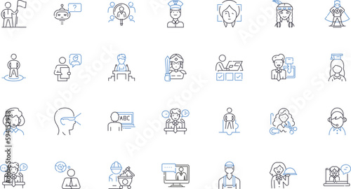 Emulations line icons collection. Replication, Simulation, Imitation, Cloning, Mimicry, Remake, Recreation vector and linear illustration. Duplication,Copying,Reenactment outline signs set