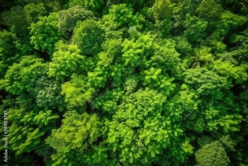 an expansive and vibrant forest seen from above. Generative AI