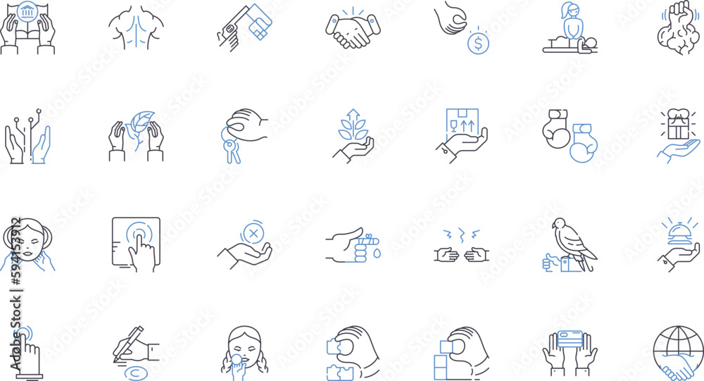 Grasps line icons collection. Handhold, Grip, Clutch, Grapple, Clench, Embrace, Hold vector and linear illustration. Seize,Capture,Secure outline signs set