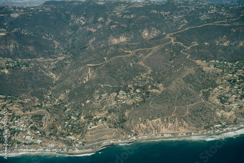 Aerial view of Leo Carrillo State Park and Pacific Coast in Malibu, California.