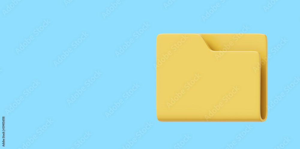 Yellow empty computer folder, side view. 3d rendering. Icon on blue background, space for text. Yellow empty computer folder, side view. 3d rendering. Icon on blue background, space for text.