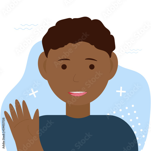 An image of a black man with his palm raised in greeting. Vector illustration.