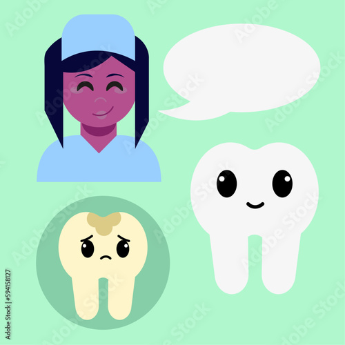 Cute cartoon tooth and dentist set, editable vector 