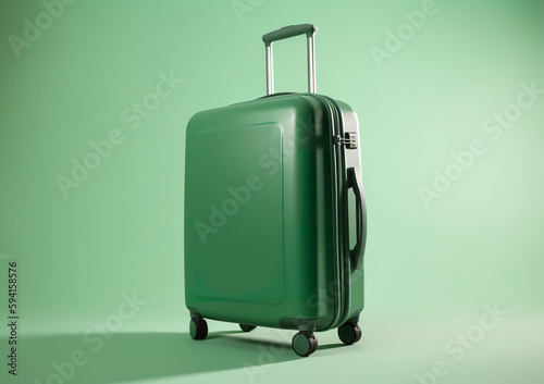 green suitcase, travel vacation concept with empty space photo, minimal style, isolated background - Generative AI