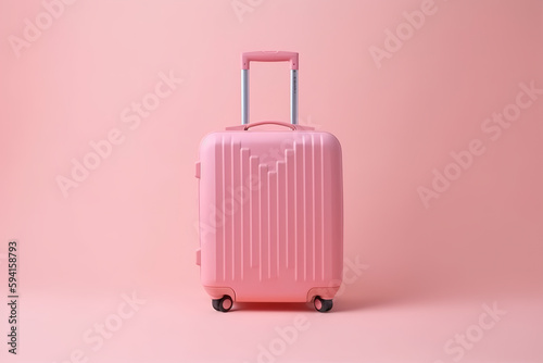 pink suitcase, travel vacation concept with empty space photo, minimal style, isolated background - Generative AI