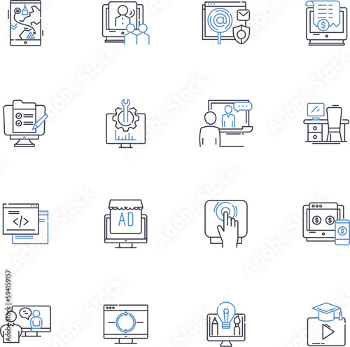 Office software line icons collection. Word, Excel, PowerPoint, Outlook, Access, Publisher, OneNote vector and linear illustration. Visio,Project,Teams outline signs set photo