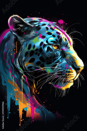 Majestic jaguar fine art portrait, stunning colourful fine art. Generated by Ai