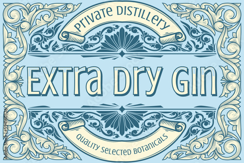 Dry gin - ornate vintage decorative label