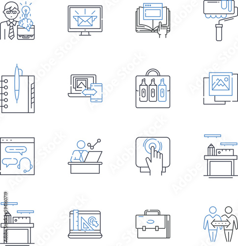 Operational outline line icons collection. Efficiency, Performance, Organization, Procedures, Implementation, Execution, Methodical vector and linear illustration. Logistics,Procedures,Scheduling
