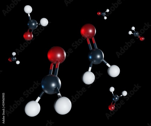 Isolated the chemical formula of formaldehyde 3d rendering