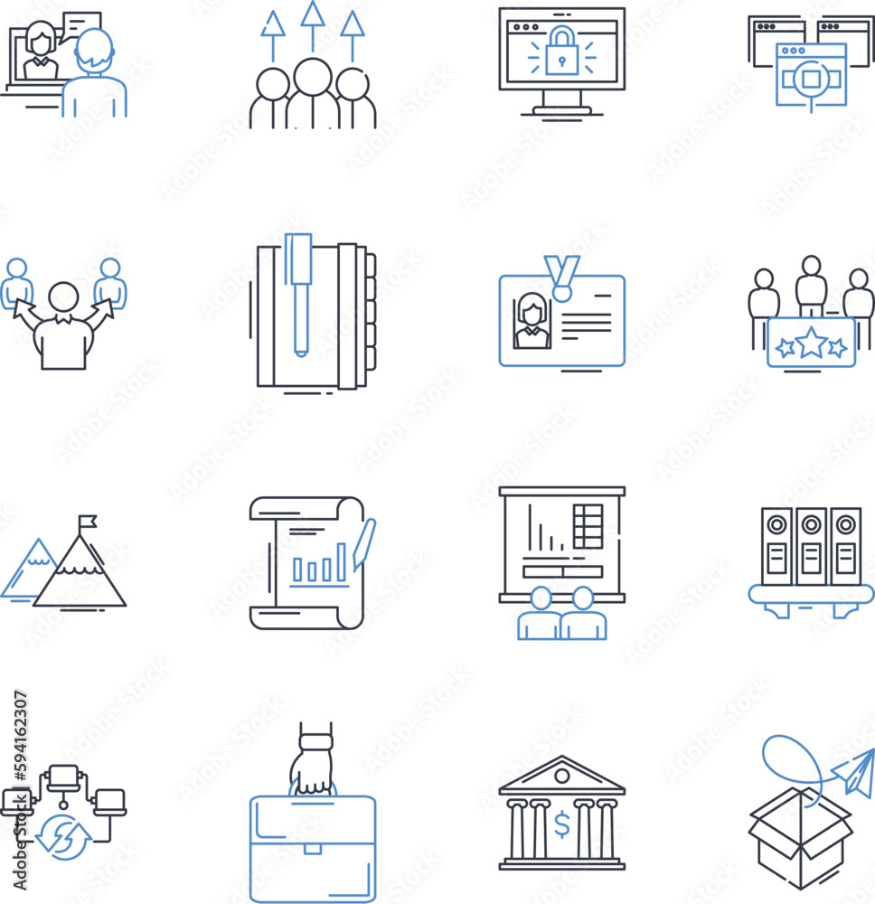 Performance review line icons collection. Evaluation, Feedback, Assessment, Appraisal, Ratings, Metrics, Objectives vector and linear illustration. Goals,Review,Improvement outline signs set