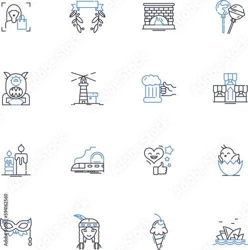 Soiree line icons collection. celebration, gathering, festivity, party, reunion, gala, banquet vector and linear illustration. shindig,get-together,fete outline signs set