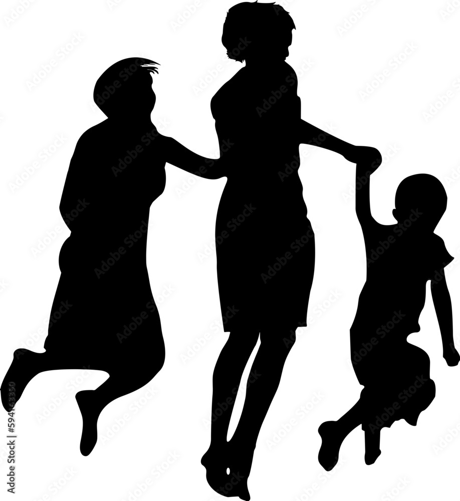 silhouettes of parents and child ,  mother with children enjoying outside , svg file for cricut and silhouette