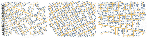 Abstract city maps, background. Top view, view from above. Fictional district plan. Quarter residential buildings. Vector, illustration isolated on white.