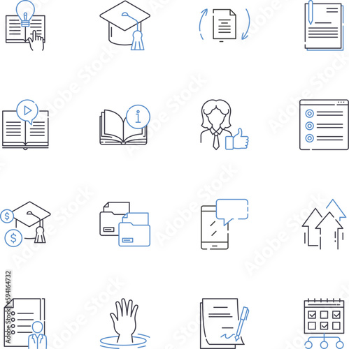 Remote instruction line icons collection. Virtual, Online, Distance, E-learning, Zoom, Webinar, Google Meet vector and linear illustration. Skype,Classroom,Collaborative outline signs set