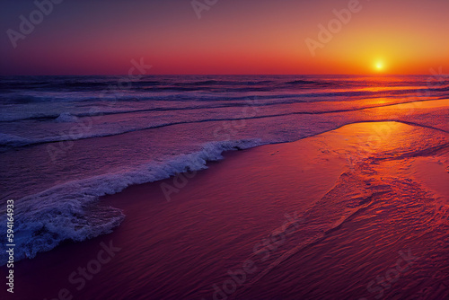 Golden hour sunset at a California beach  crepuscular rays  generative AI