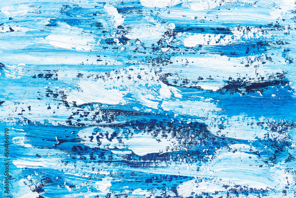 Brush texture background. Blue and white painting wallpaper. Abstract wave pattern background.