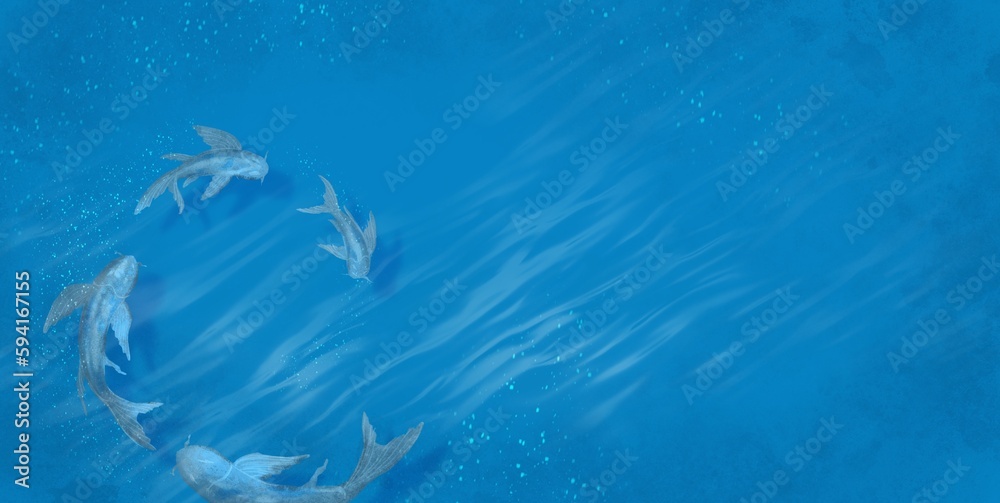 Naklejka premium Hand drawn watercolor texture abstract background with blue water