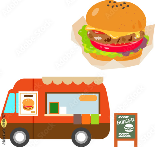 ハンバーガーのキッチンカー、移動販売車