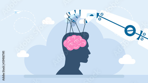 Fotografia Robotic hand manipulating the human brain