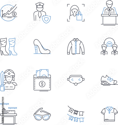 Costume mill line icons collection. Cosplay, Fantasy, Theater, Halloween, Masquerade, Artistry, Costumer vector and linear illustration. Wardrobe,Accessories,Design outline signs set