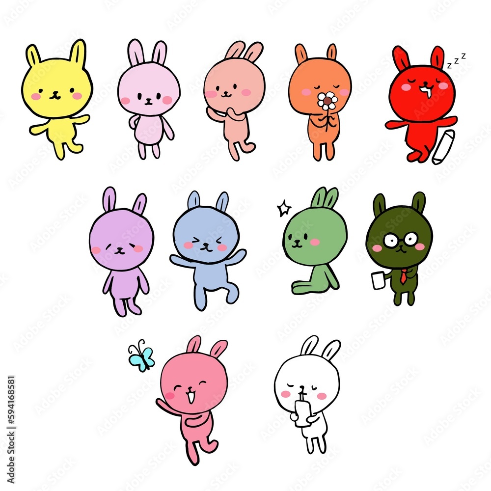 Cartoon cute rabbit and the gang Stock Illustration | Adobe Stock