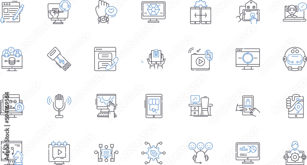 Cybersecurity intelligence line icons collection. Threats, Breaches, Hacks, Malware, Vulnerabilities, Pentesting, Encryption vector and linear illustration. Firewalls,Intrusion,Phishing outline signs