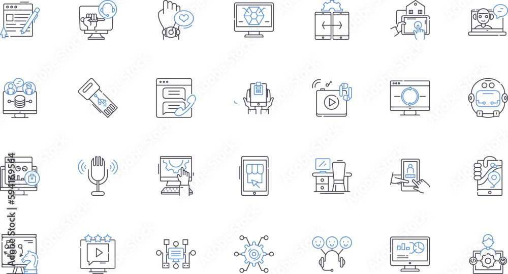 Obraz premium Cybersecurity intelligence line icons collection. Threats, Breaches, Hacks, Malware, Vulnerabilities, Pentesting, Encryption vector and linear illustration. Firewalls,Intrusion,Phishing outline signs