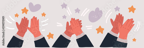 Vector illustration of Woman applause for appreciation, flat style. Hands claping, cheer expression.