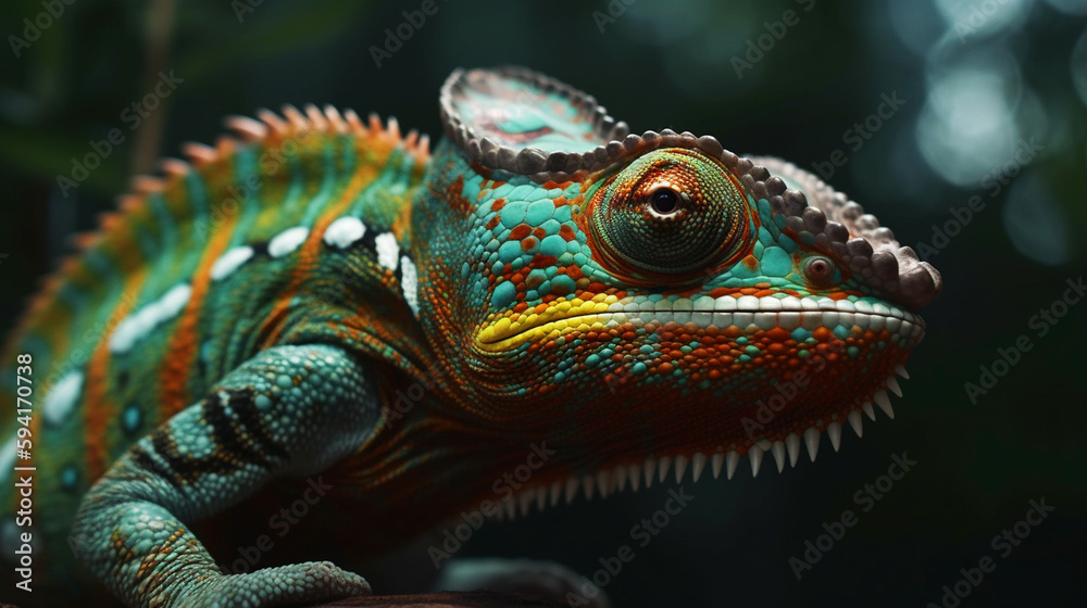 Beautiful illustration of a chameleon sitting on a branch Beautiful illustration of a chameleon sitting on a branch
