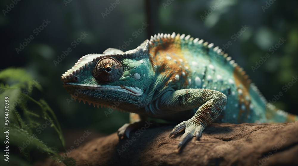 Beautiful illustration of a chameleon sitting on a branch Beautiful illustration of a chameleon sitting on a branch