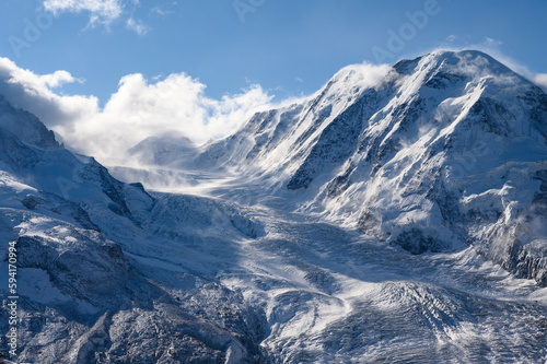 A great grand beautiful glacier. The Gorner Glacier of Zermatt is the second largest glacier in the Alps. A famous place of Switzerland that many tourists come to visit and ski.
