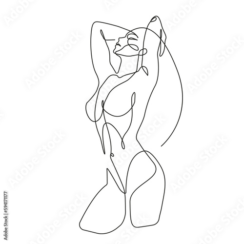 Woman Body Line Art Drawing. Female Figure Minimalist Illustration. Modern Trendy Line Art Drawing for Wall Decor, Fashion Minimal Print, Poster, Social Media. Beauty Logo. Vector EPS 10