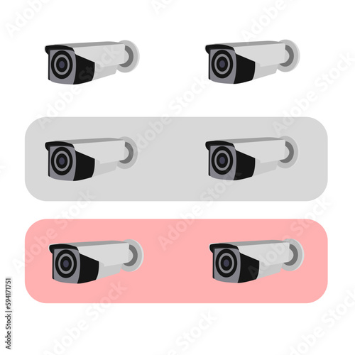 Secure guard eye and crime prevention isolated on white background. Realistic 3d vector illustration.Security cam, cctv video camera, street observe surveillance equipment front and side angle view. 
