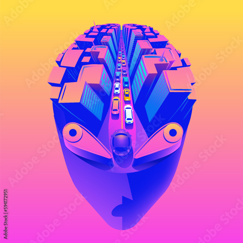 brain city traffic haywire illustration