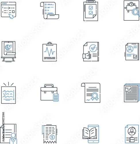 Notes line icons collection. Scribble, Jotting, Memo, Reminders, Memoir, Notebook, Reminder vector and linear illustration. Memorabilia,Scribbles,Annotations outline signs set © michael broon