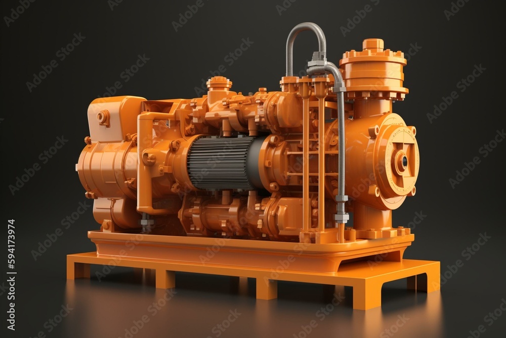 Multi stage high pressure pump 3D illustration. Generative AI