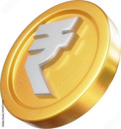 Golden rupee coin 3d render illustration