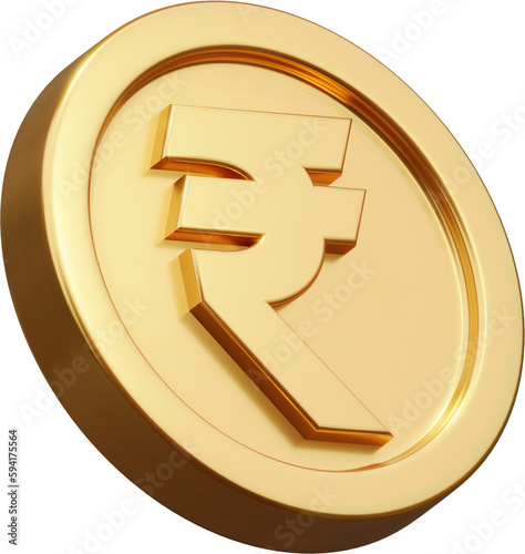 Golden rupee coin 3d render illustration