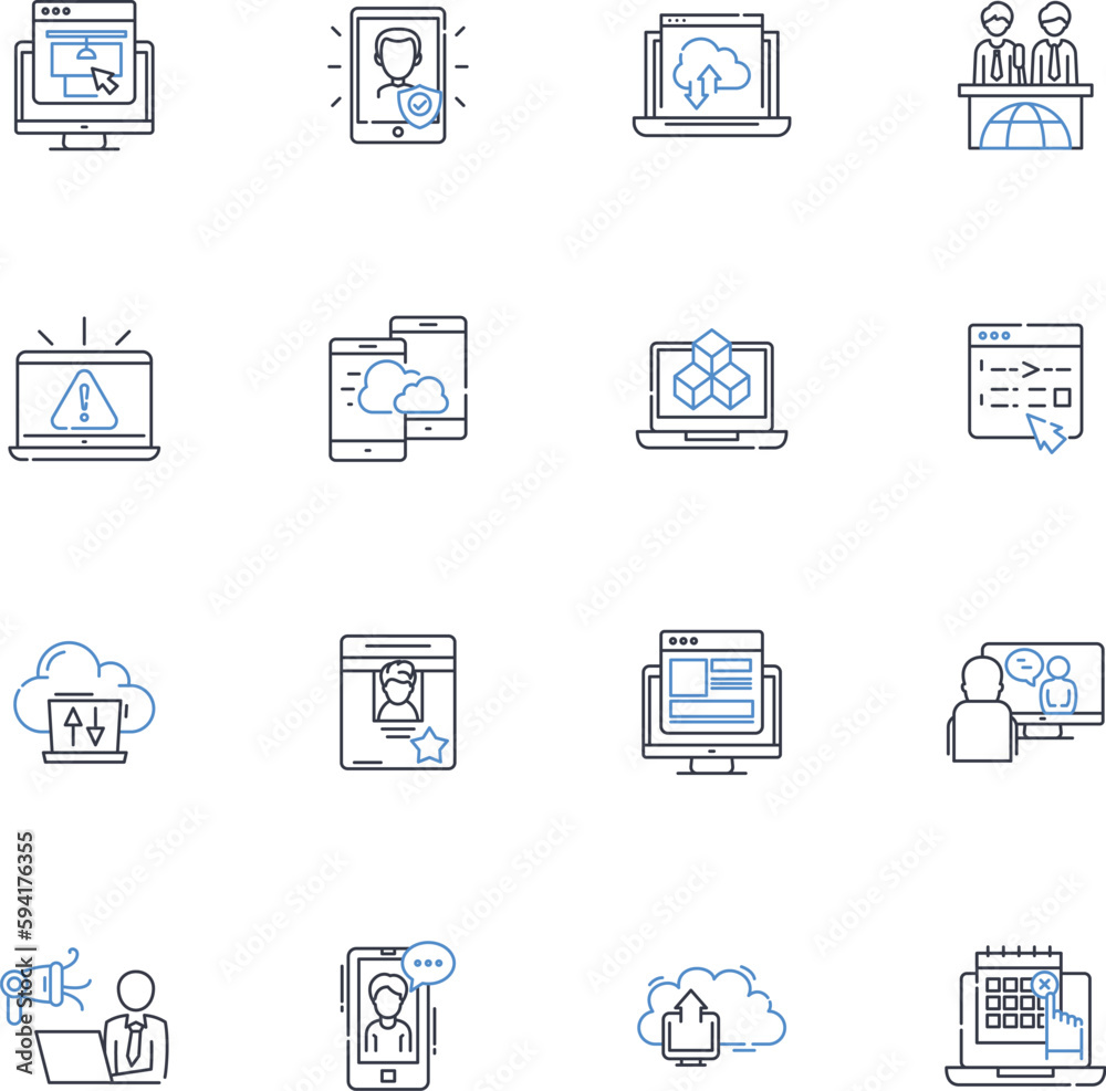 Fototapeta premium Information management line icons collection. Database, Records, Metadata, Storage, Retrieval, Analysis, Processing vector and linear illustration. Curation,Document,Archiving outline signs set